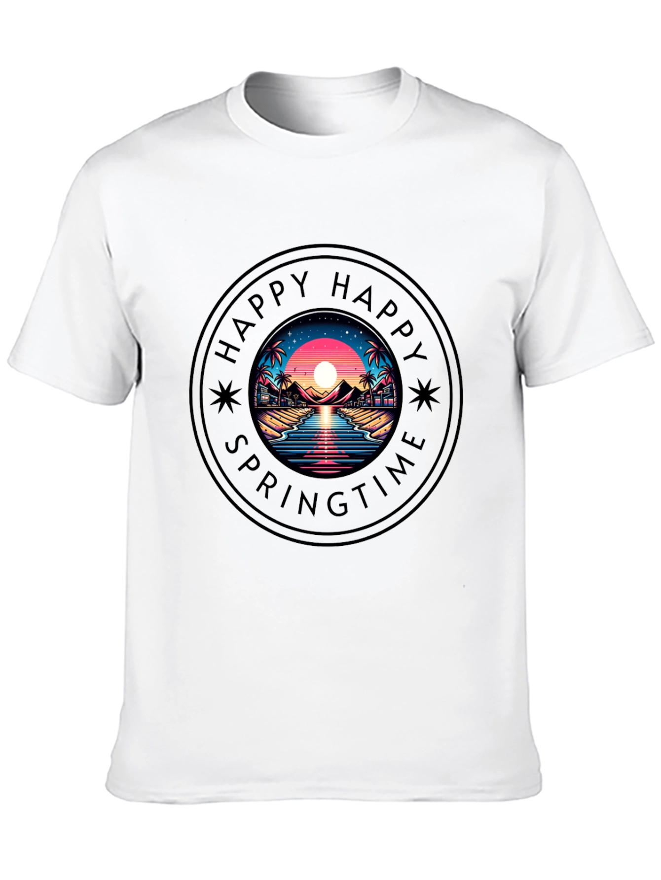 Happy Springtime Graphic Black T-Shirt