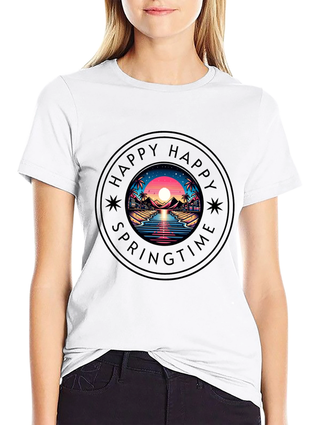 Happy Springtime Graphic Black T-Shirt
