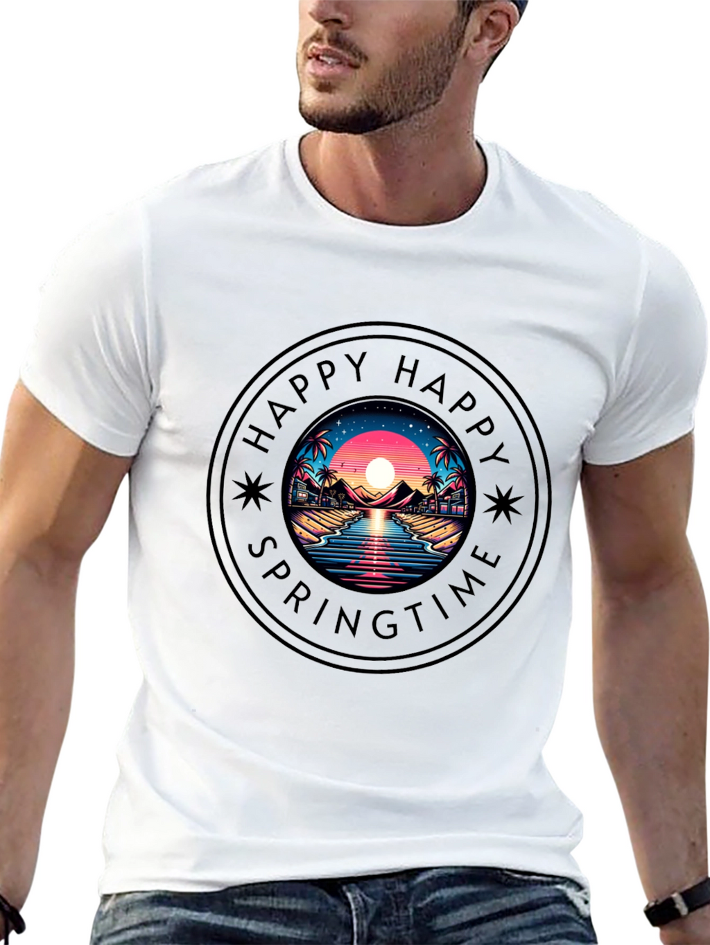 Happy Springtime Graphic Black T-Shirt