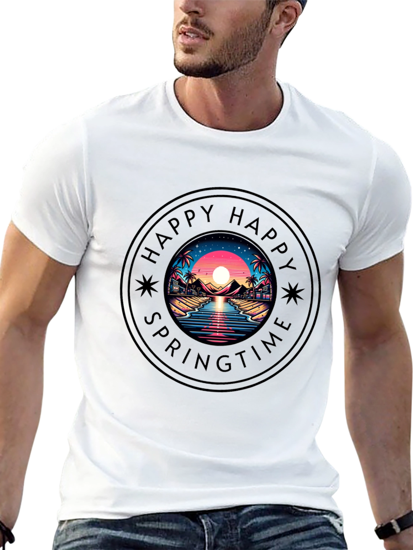 Happy Springtime Graphic Black T-Shirt
