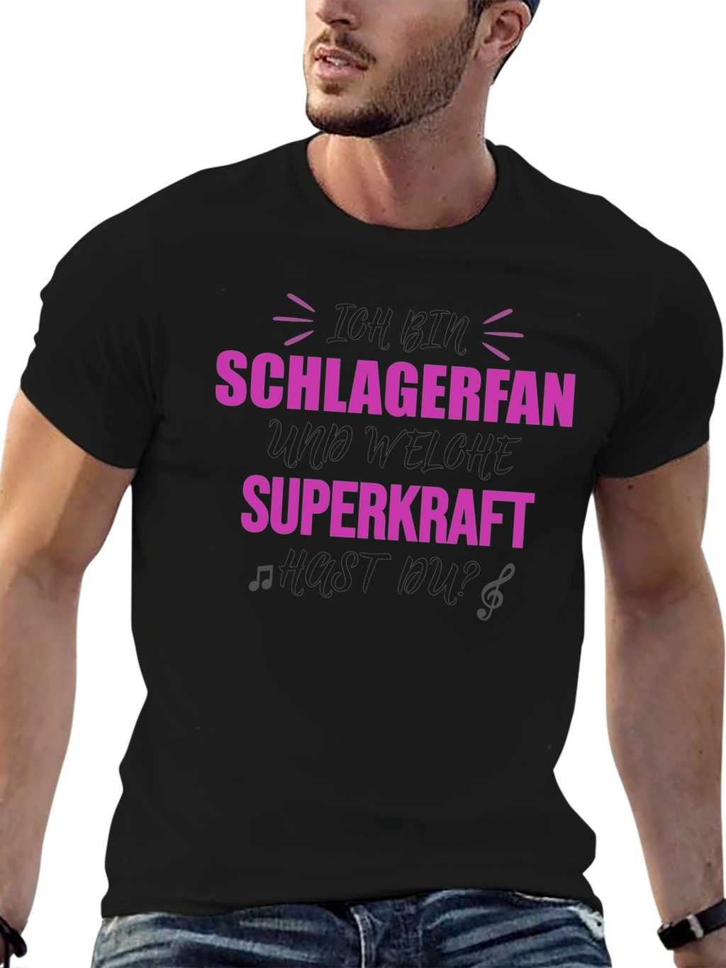 Schlagerfan Superpower Black T-Shirt