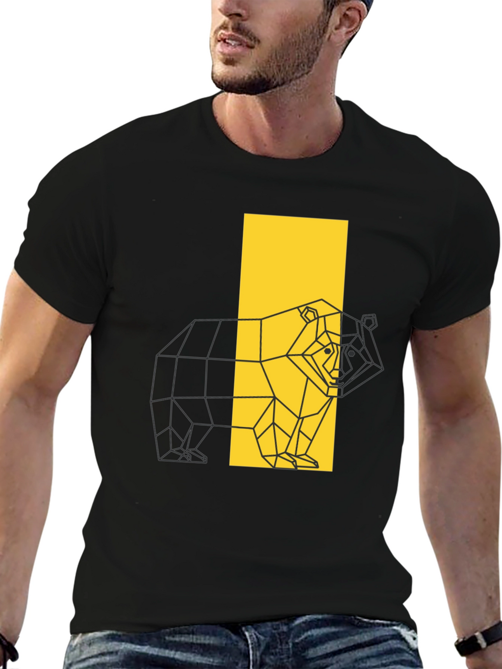 Geometric Bear Graphic Tee - Stylish Black T-Shirt