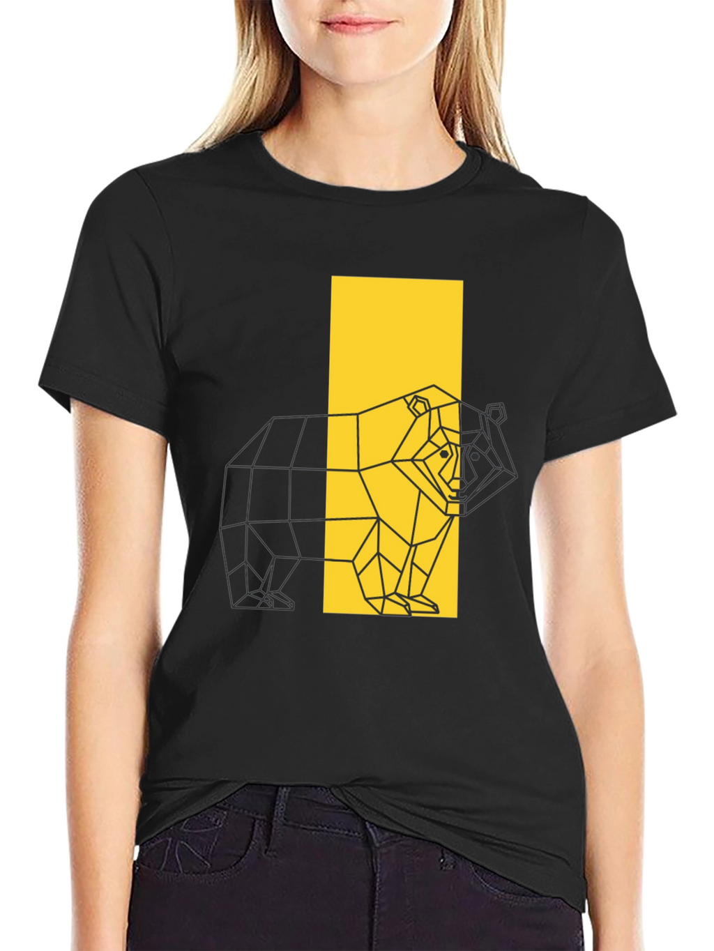 Geometric Bear Graphic Tee - Stylish Black T-Shirt