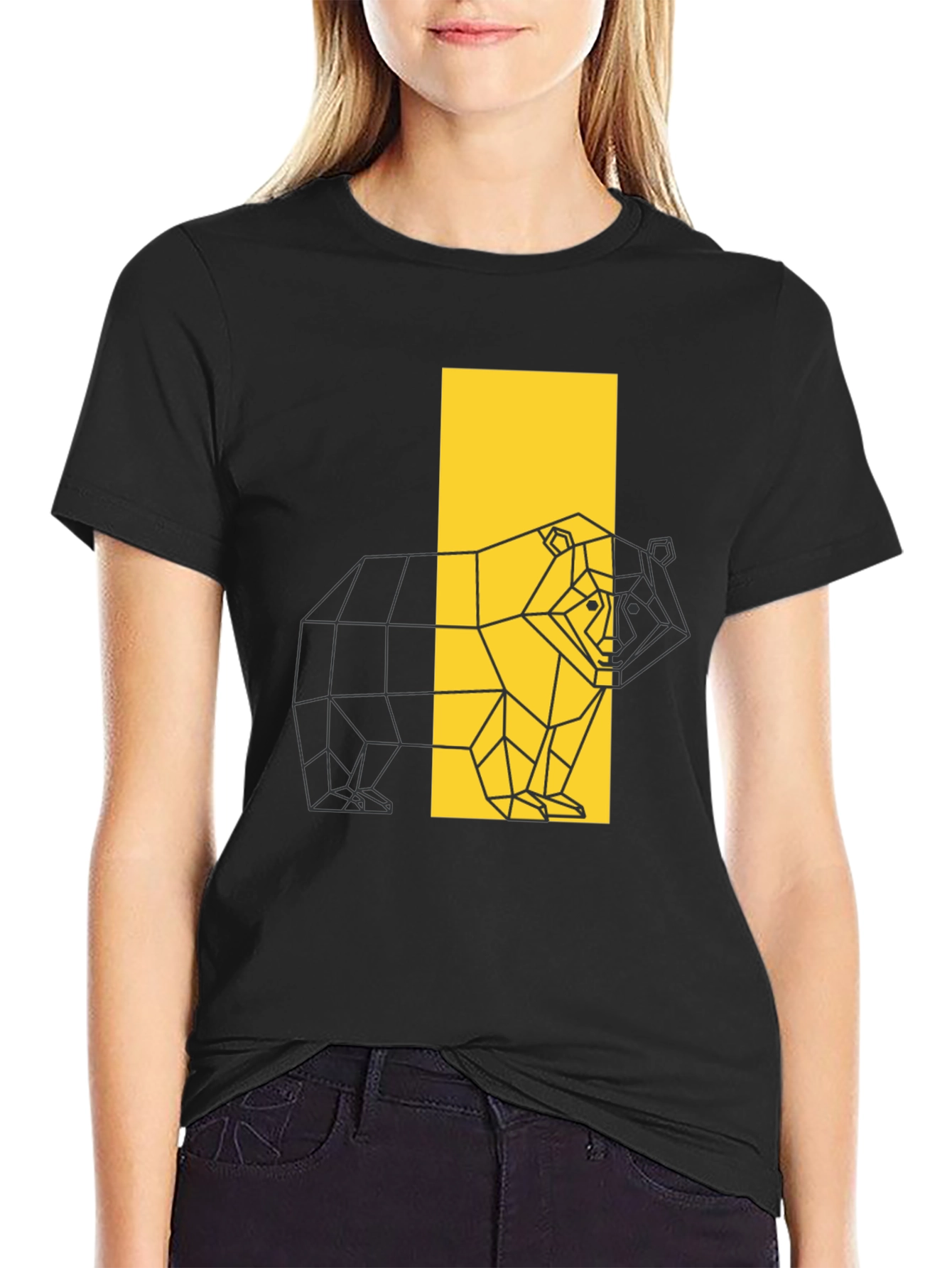 Geometric Bear Graphic Tee - Stylish Black T-Shirt