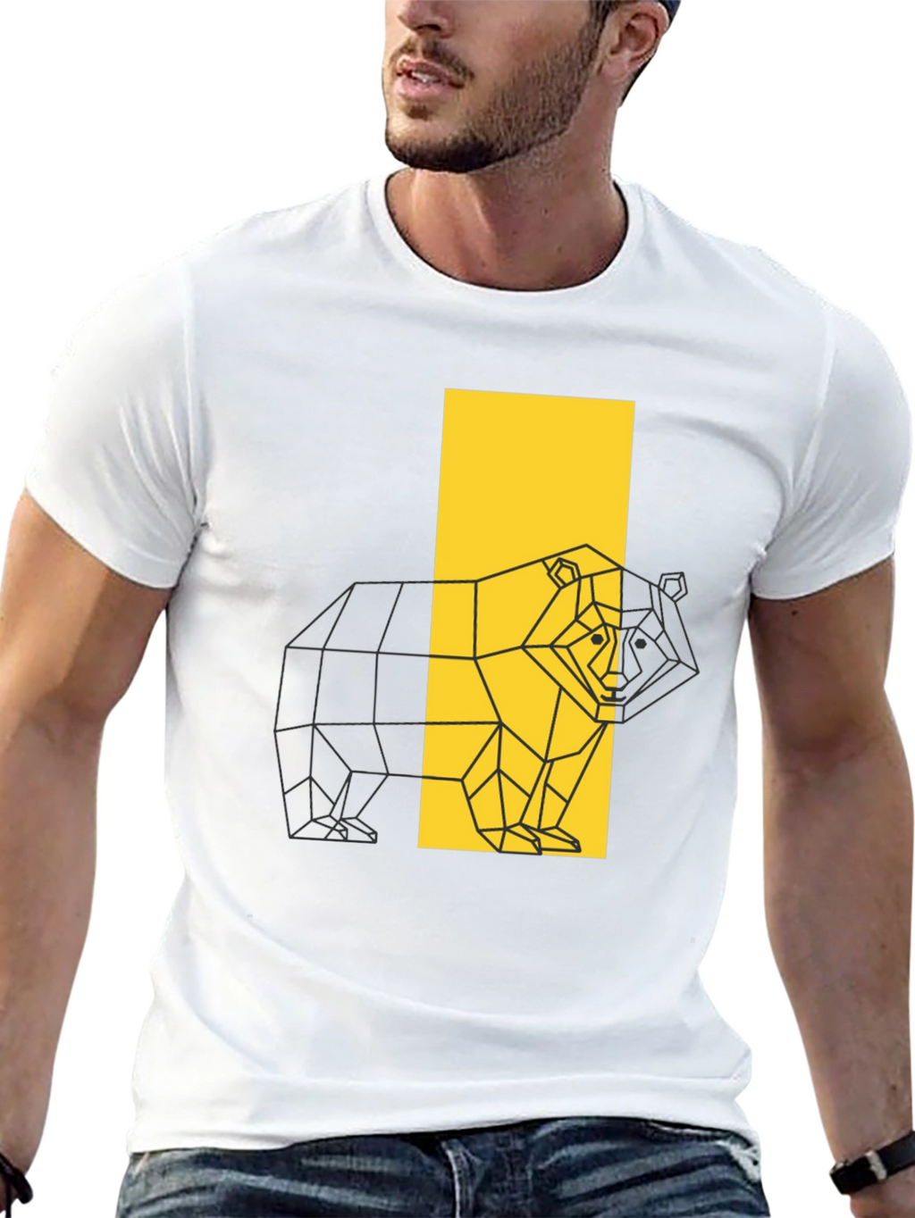 Geometric Bear Graphic Tee - Stylish Black T-Shirt