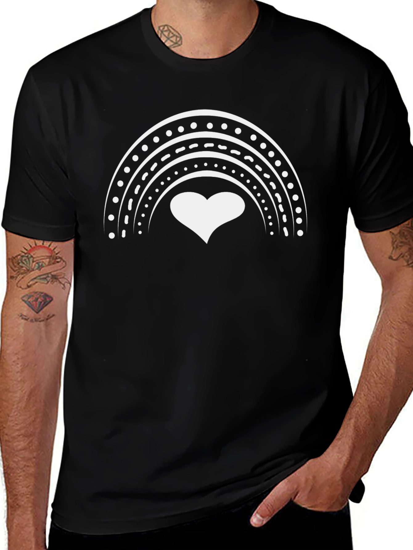 Heart Rainbow Graphic Tee - Black Cotton Blend