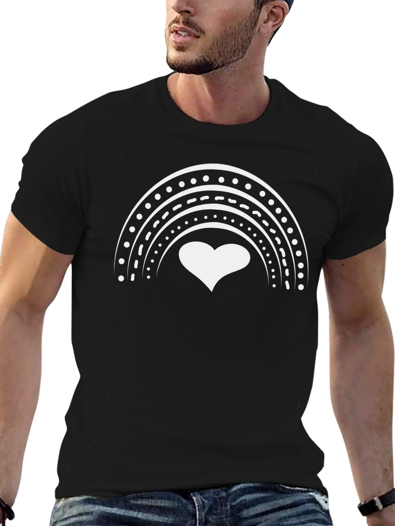 Heart Rainbow Graphic Tee - Black Cotton Blend