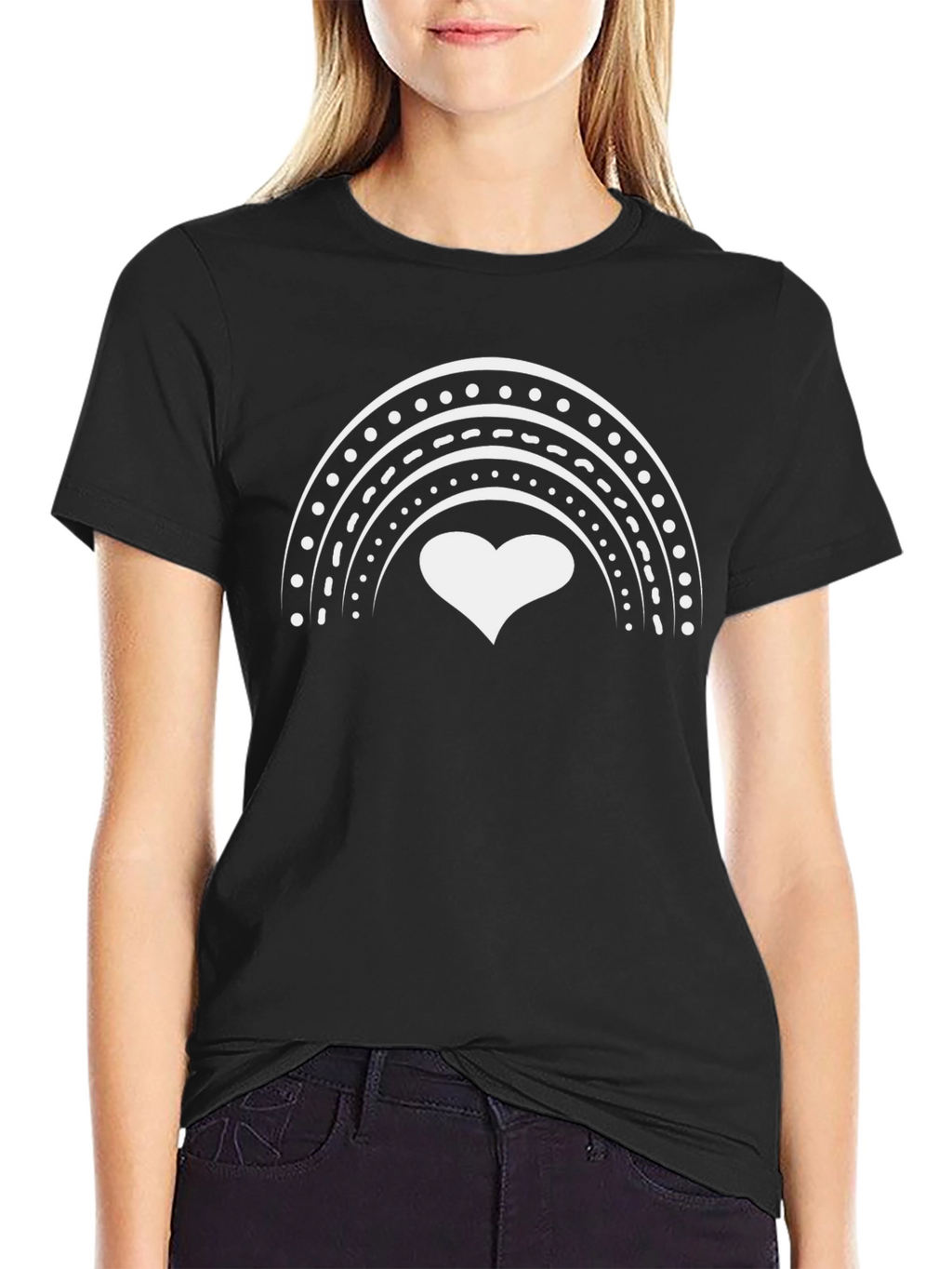 Heart Rainbow Graphic Tee - Black Cotton Blend