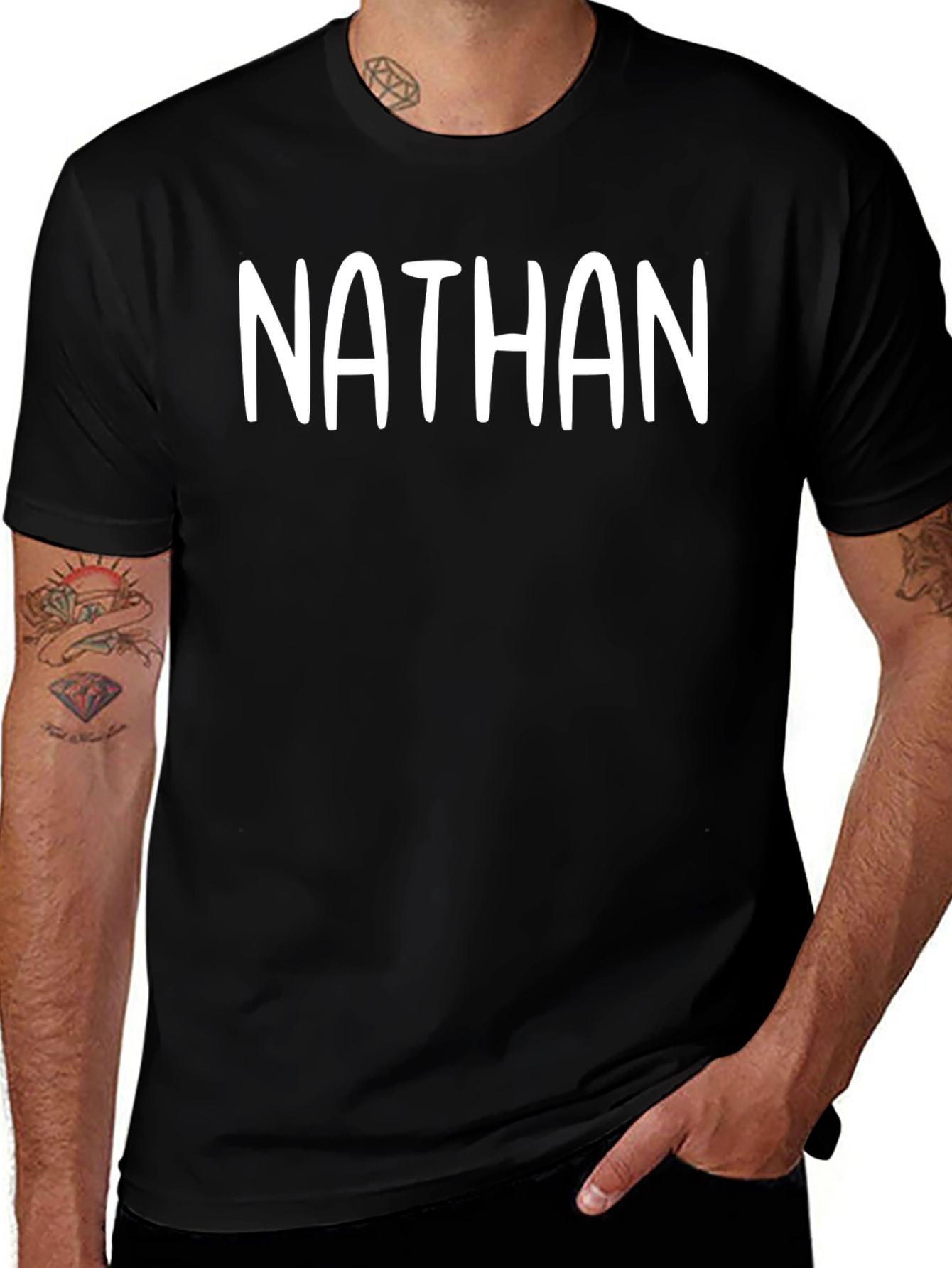 Personalized Nathan Black Cotton T-Shirt