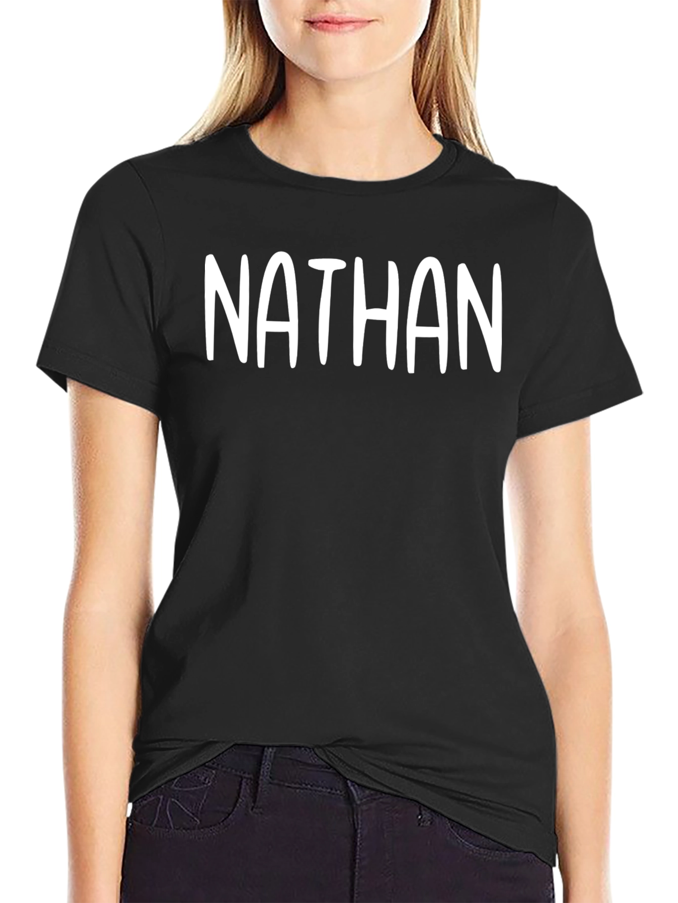 Personalized Nathan Black Cotton T-Shirt
