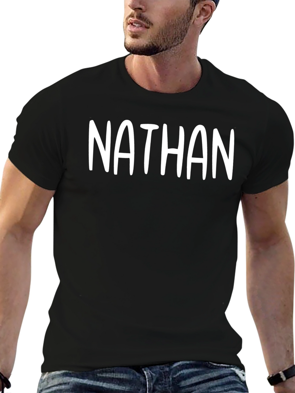 Personalized Nathan Black Cotton T-Shirt