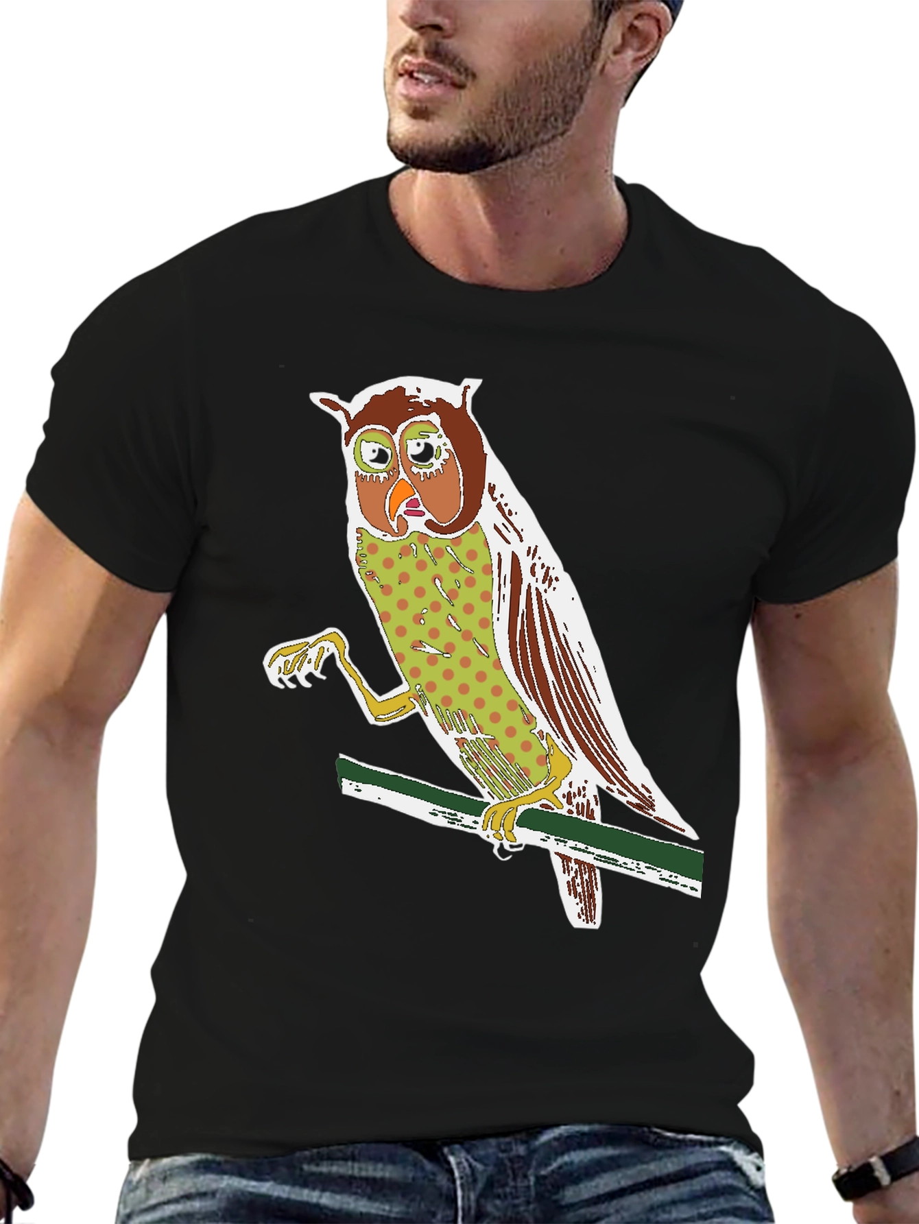 Owl Graphic Print Crew Neck T-Shirt
