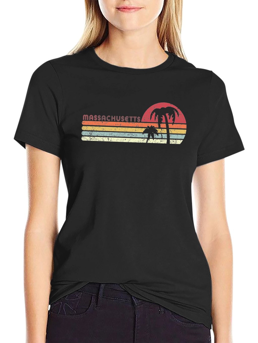 Massachusetts Retro Palm Tree T-Shirt
