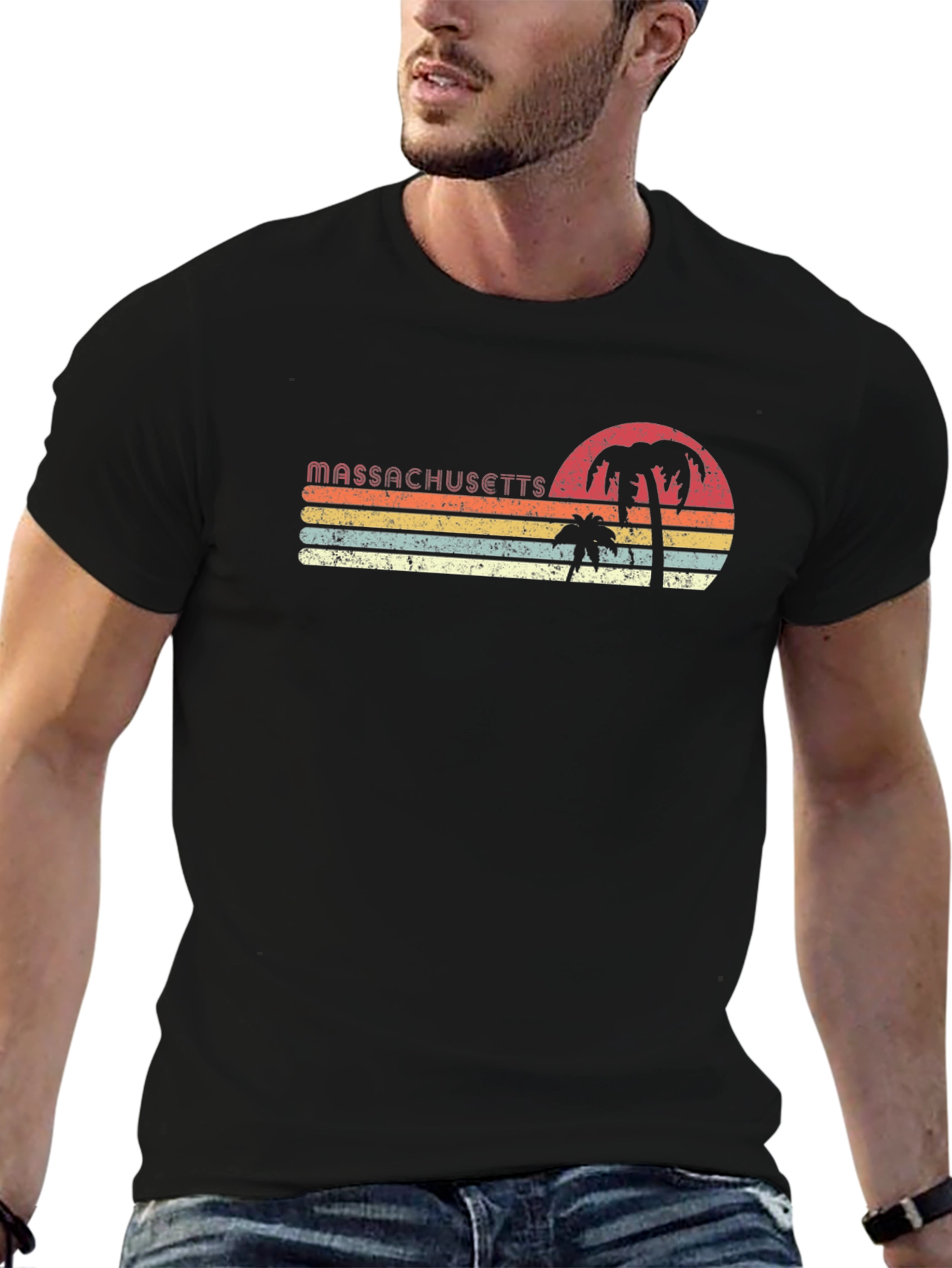 Massachusetts Retro Palm Tree T-Shirt