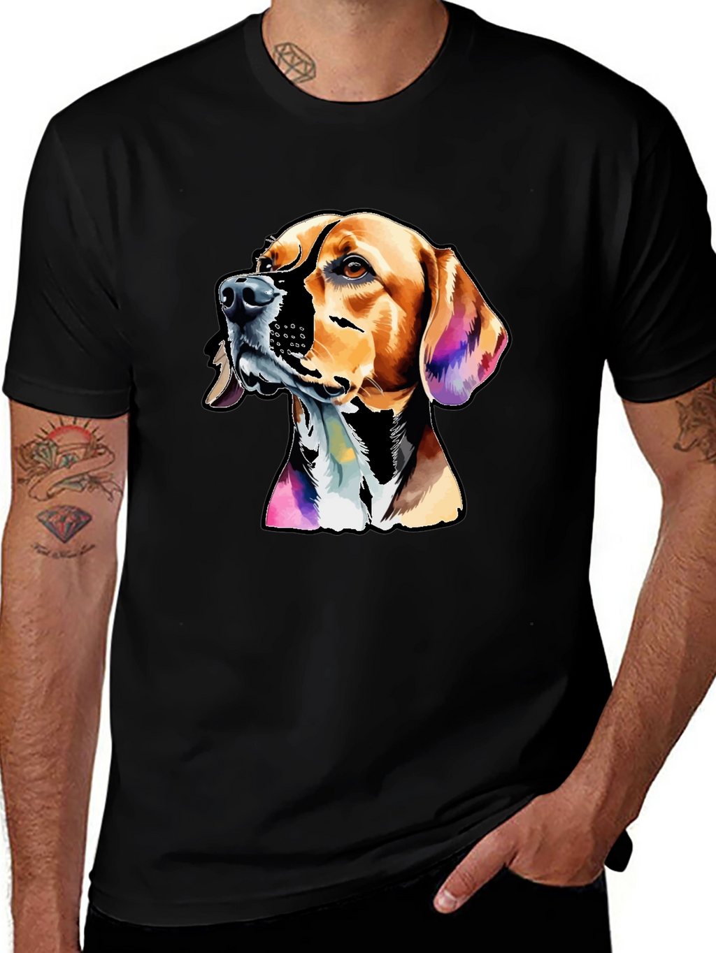 Dog Graphic Print Mens Black T-Shirt