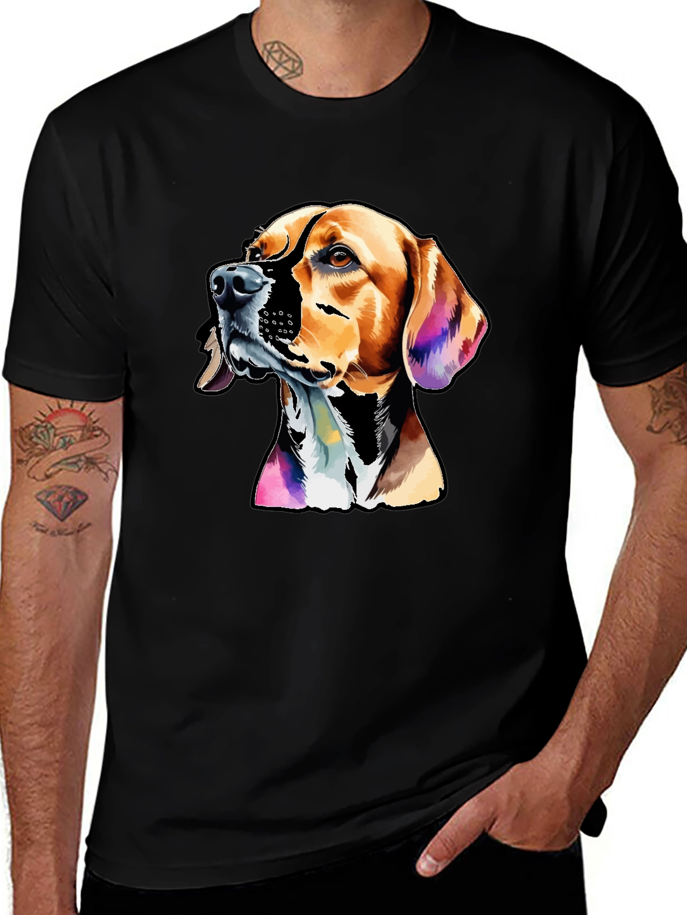 Dog Graphic Print Mens Black T-Shirt