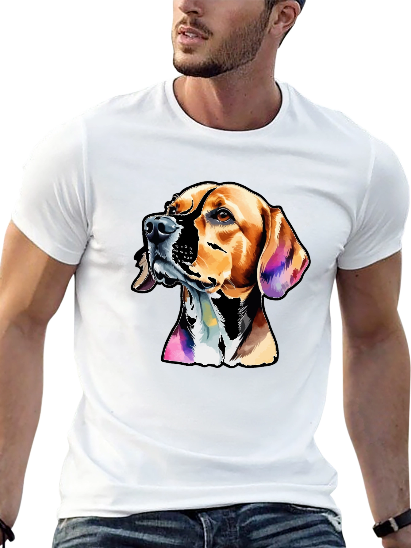 Dog Graphic Print Mens Black T-Shirt