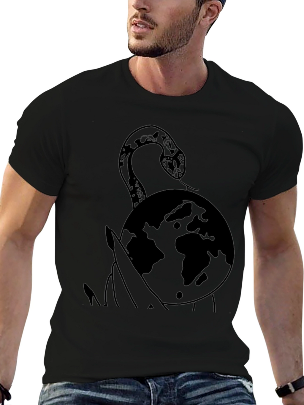 Snake and Globe Graphic T-Shirt - Black