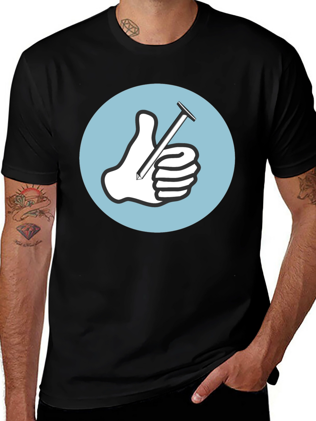 Thumbs Up Nail T-Shirt Funny Handyman Tee