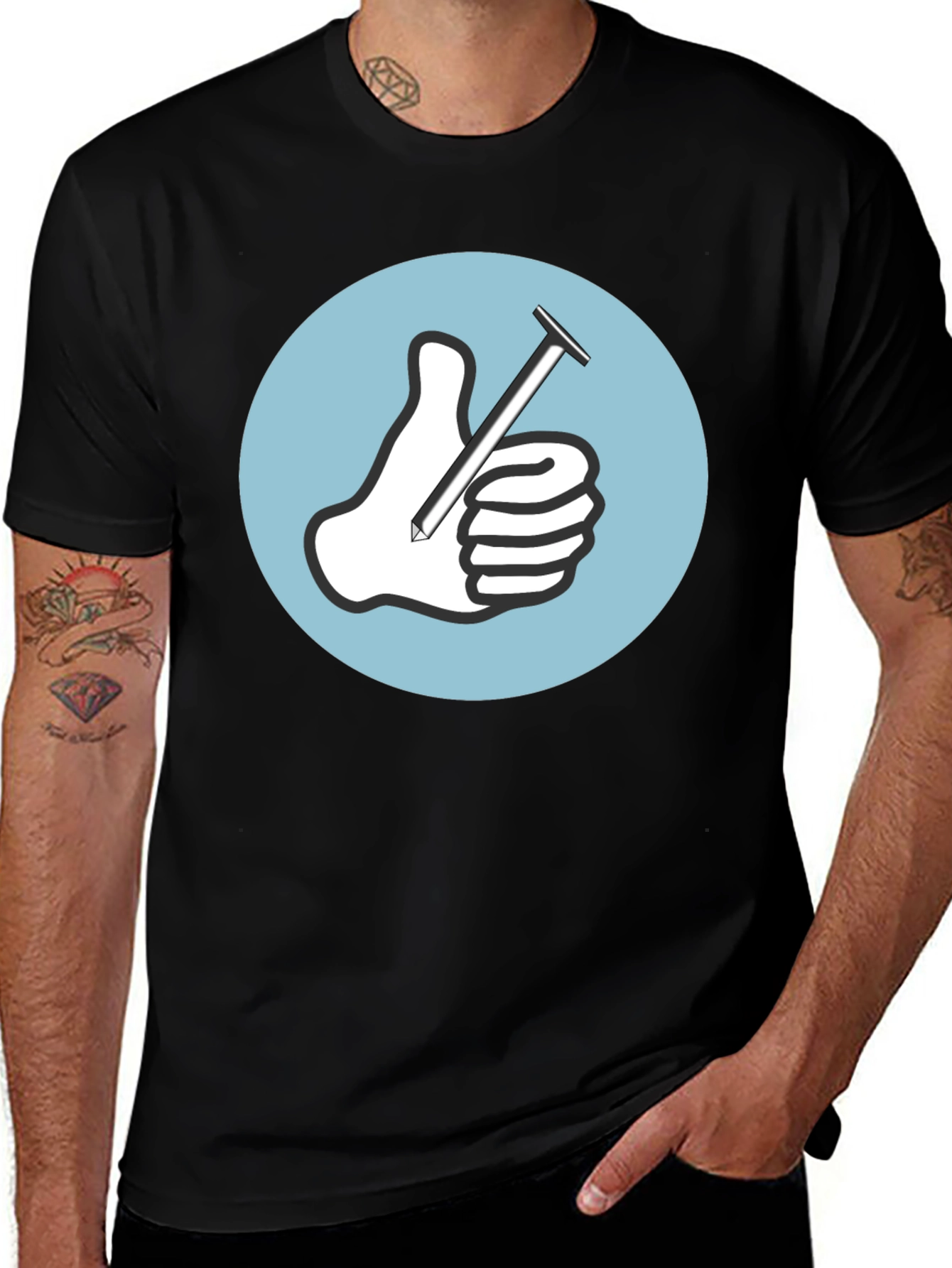 Thumbs Up Nail T-Shirt Funny Handyman Tee
