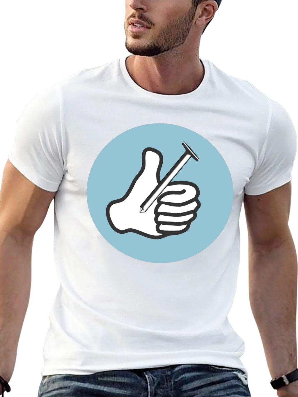 Thumbs Up Nail T-Shirt Funny Handyman Tee