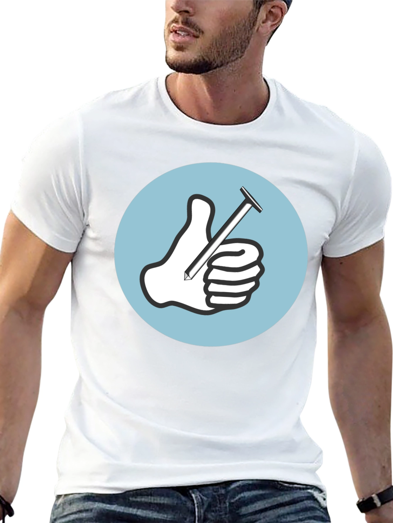 Thumbs Up Nail T-Shirt Funny Handyman Tee