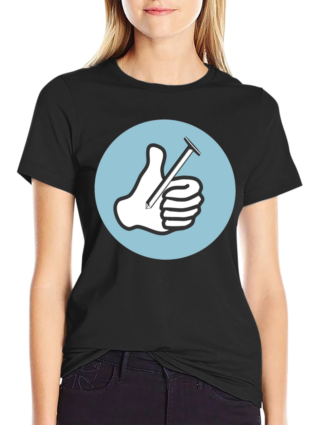 Thumbs Up Nail T-Shirt Funny Handyman Tee