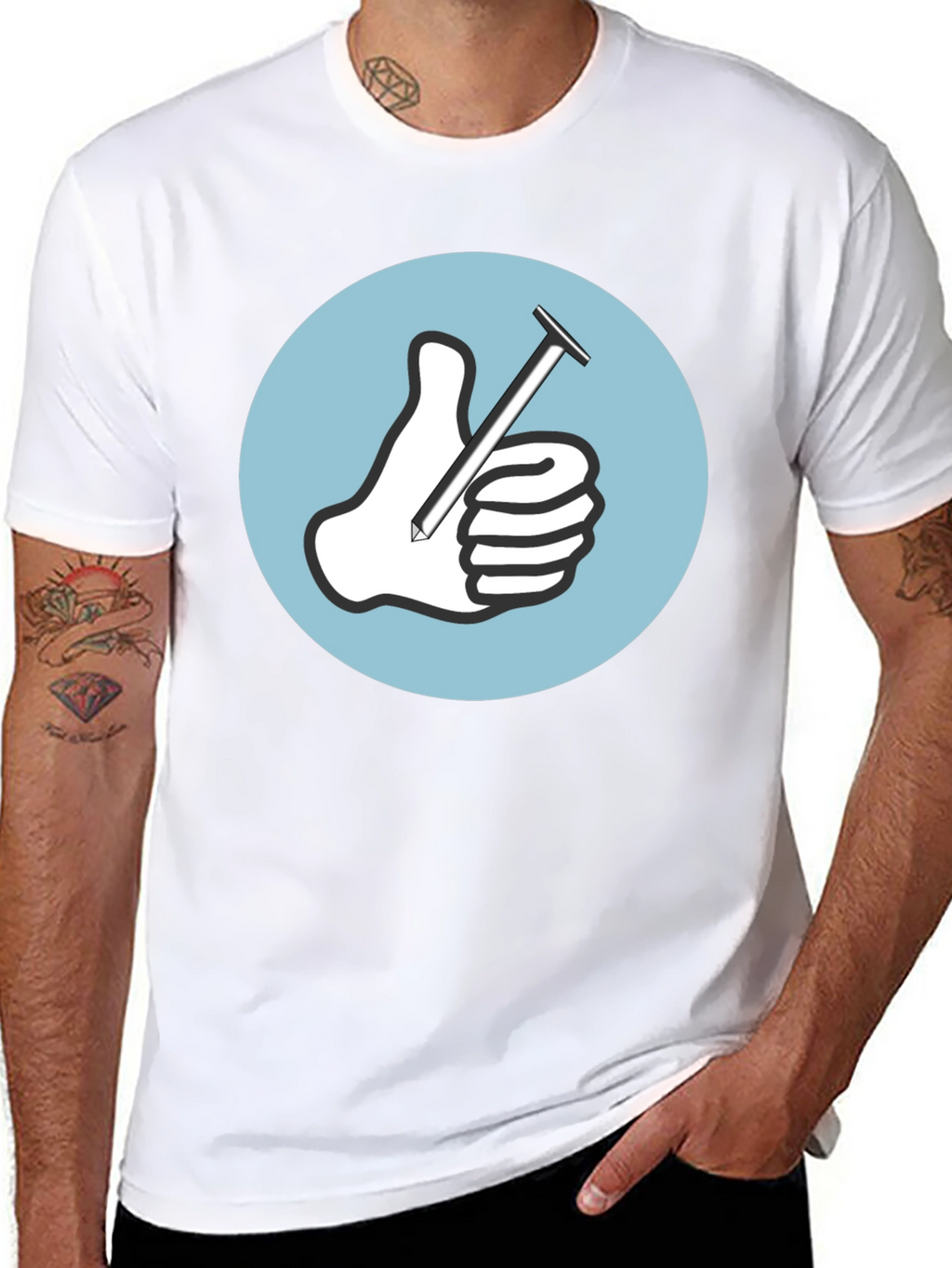 Thumbs Up Nail T-Shirt Funny Handyman Tee