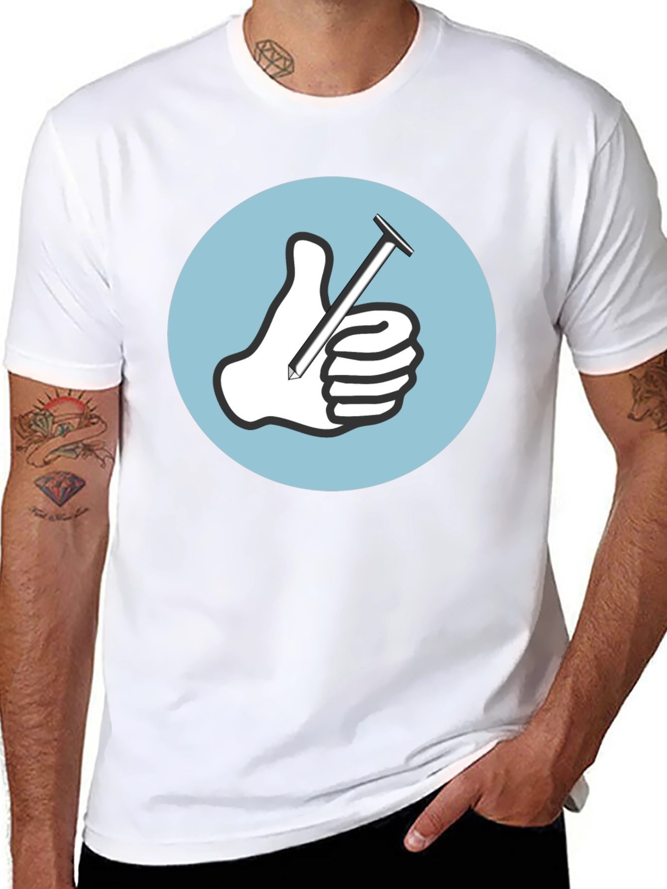 Thumbs Up Nail T-Shirt Funny Handyman Tee
