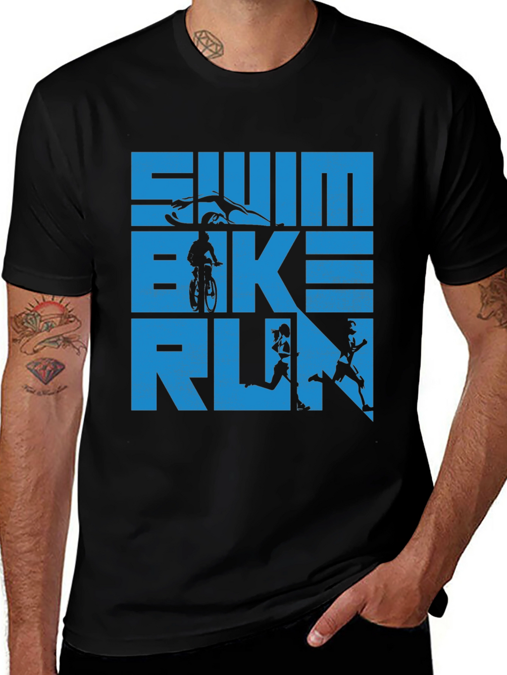 Swim Bike Run Triathlon T-Shirt - Athletic Graphic Tee