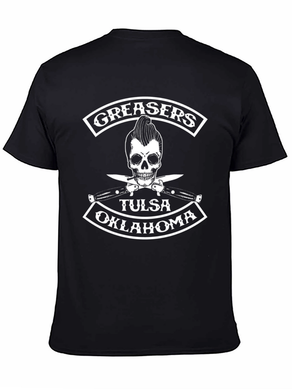 Greaser Skull Tulsa Oklahoma Black T-Shirt