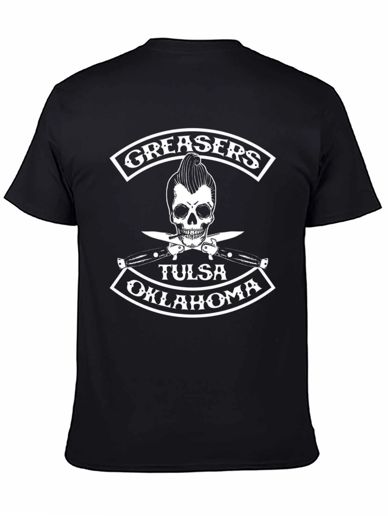 Greaser Skull Tulsa Oklahoma Black T-Shirt