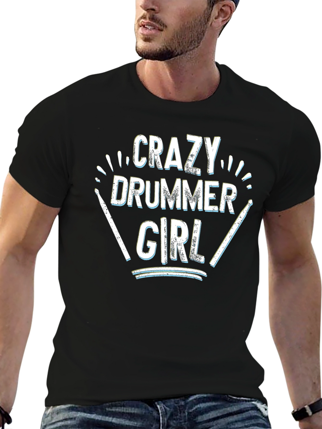 Crazy Drummer Girl Black T-Shirt