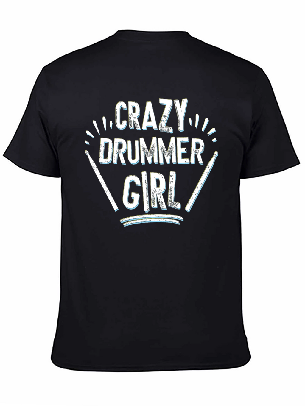 Crazy Drummer Girl Black T-Shirt