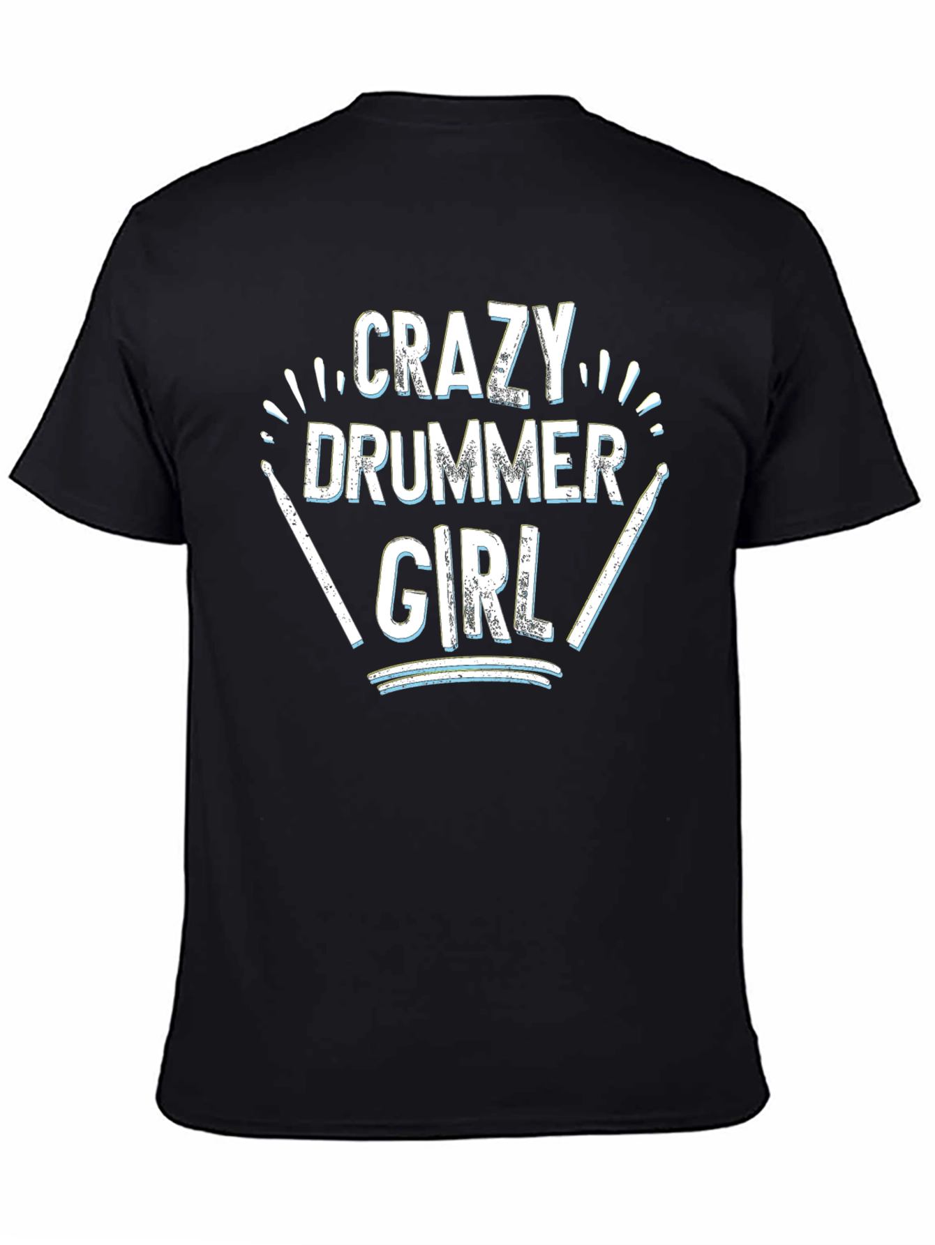 Crazy Drummer Girl Black T-Shirt