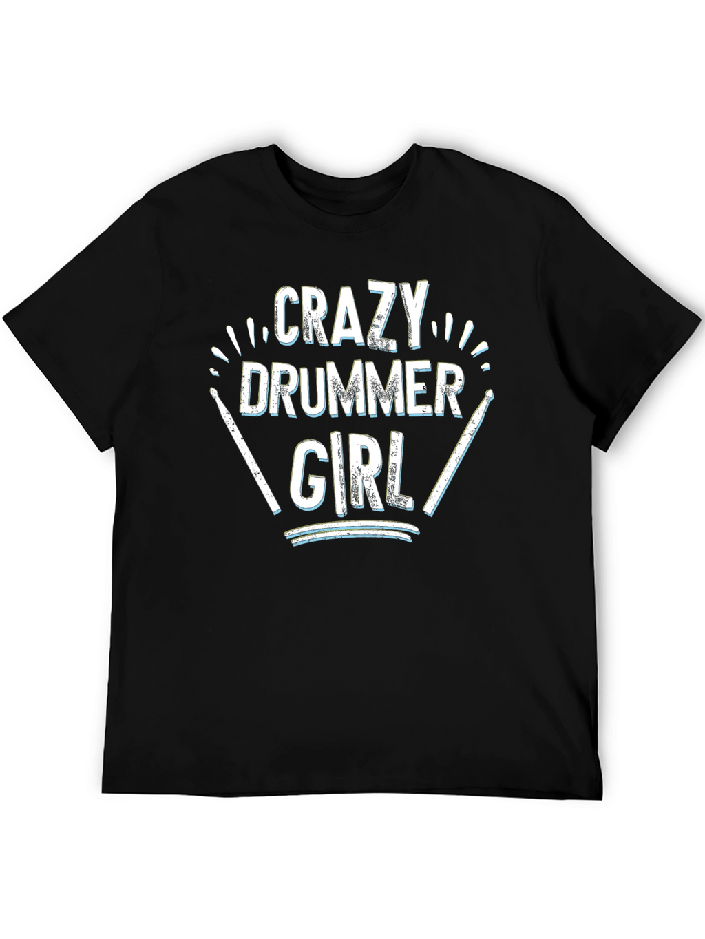 Crazy Drummer Girl Black T-Shirt