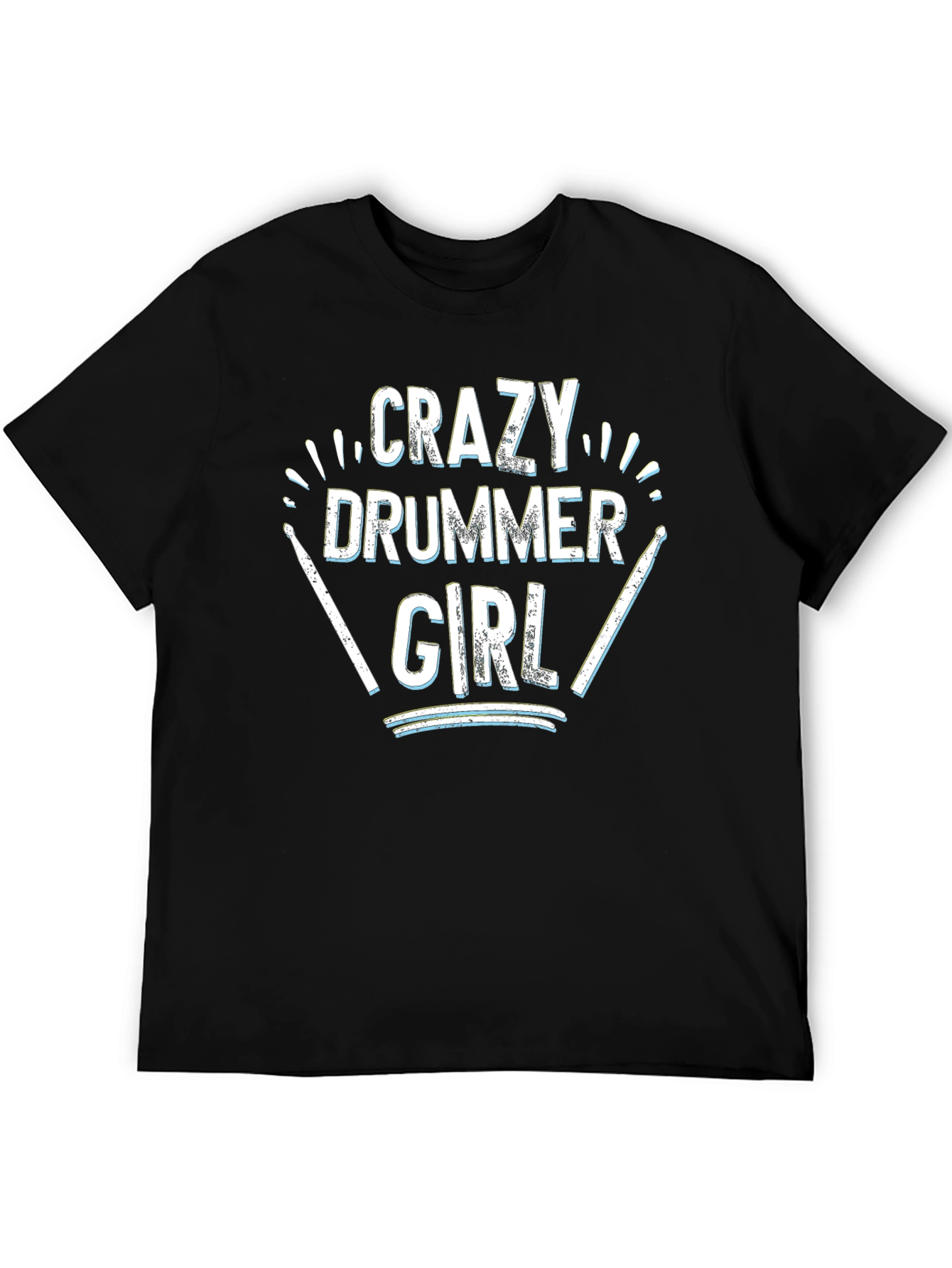 Crazy Drummer Girl Black T-Shirt