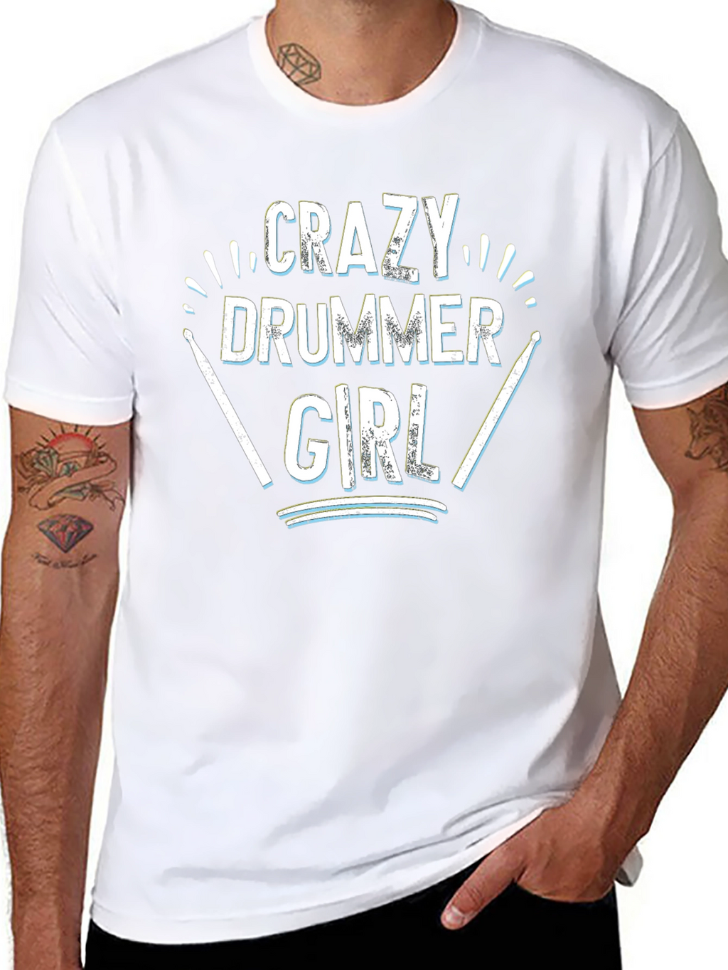 Crazy Drummer Girl Black T-Shirt