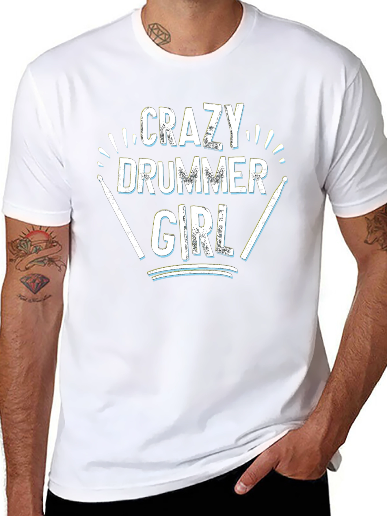 Crazy Drummer Girl Black T-Shirt