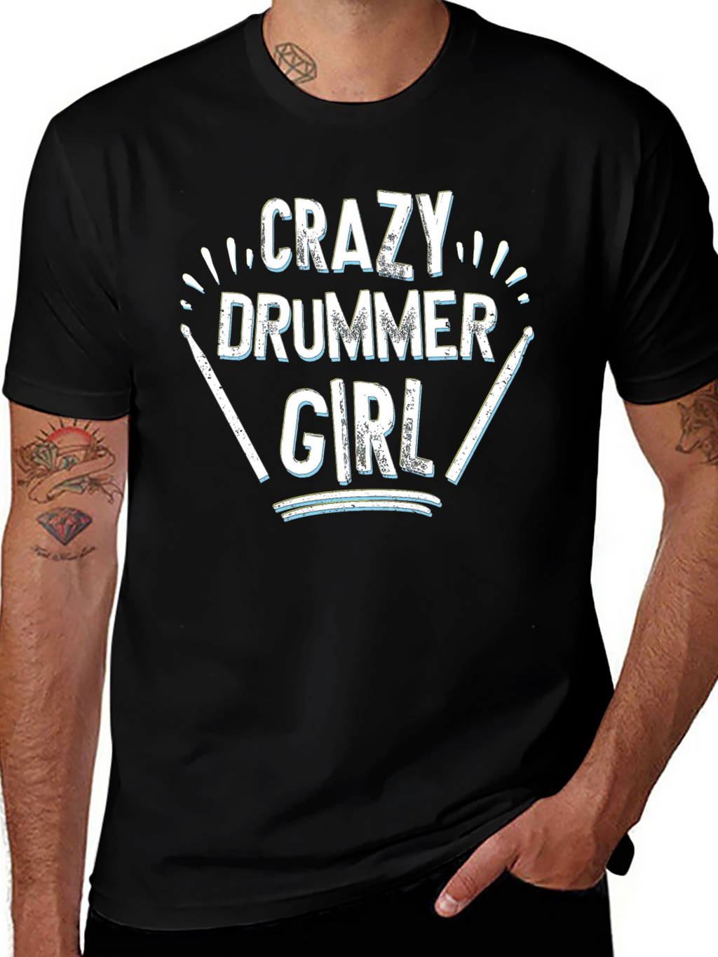 Crazy Drummer Girl Black T-Shirt