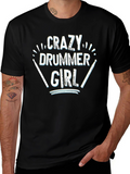 Crazy Drummer Girl Black T-Shirt