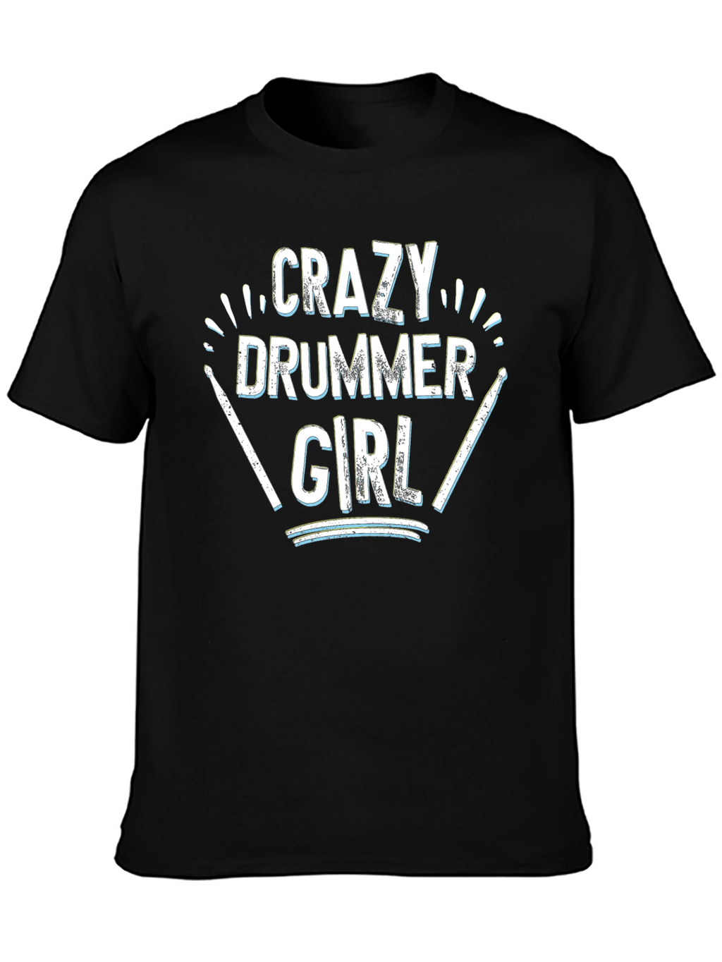 Crazy Drummer Girl Black T-Shirt
