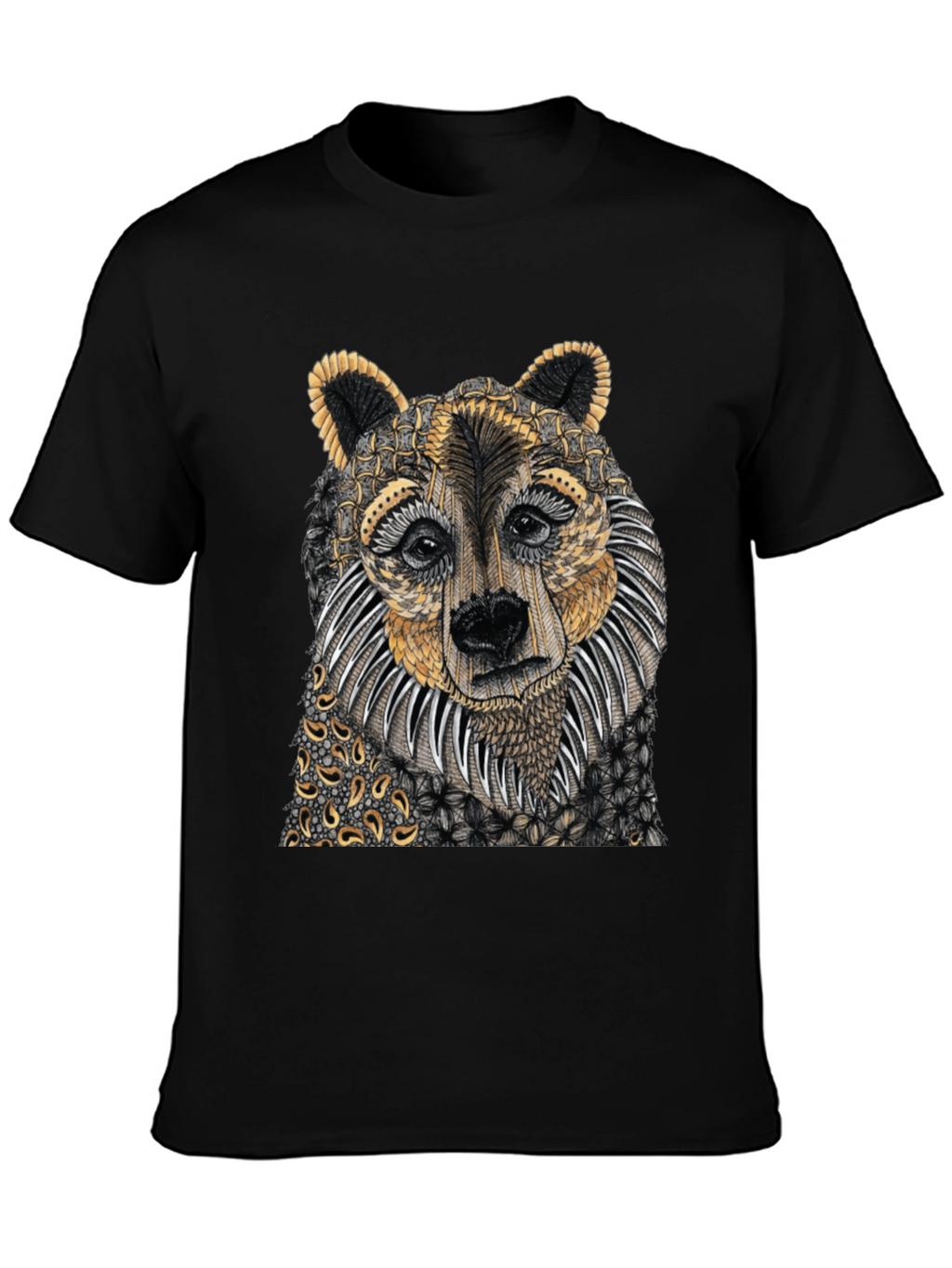 Unique Bear Graphic Print Black T-Shirt