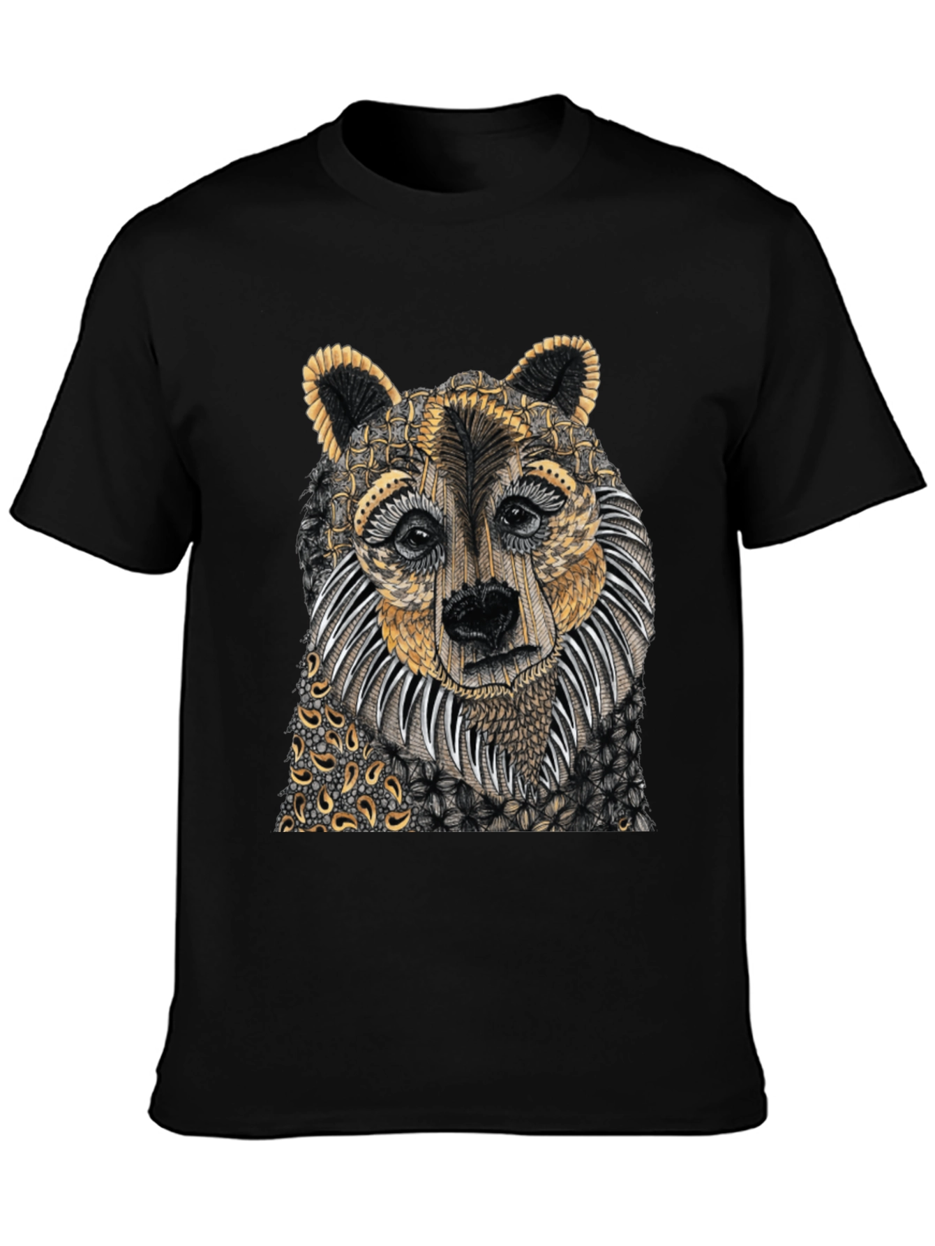 Unique Bear Graphic Print Black T-Shirt