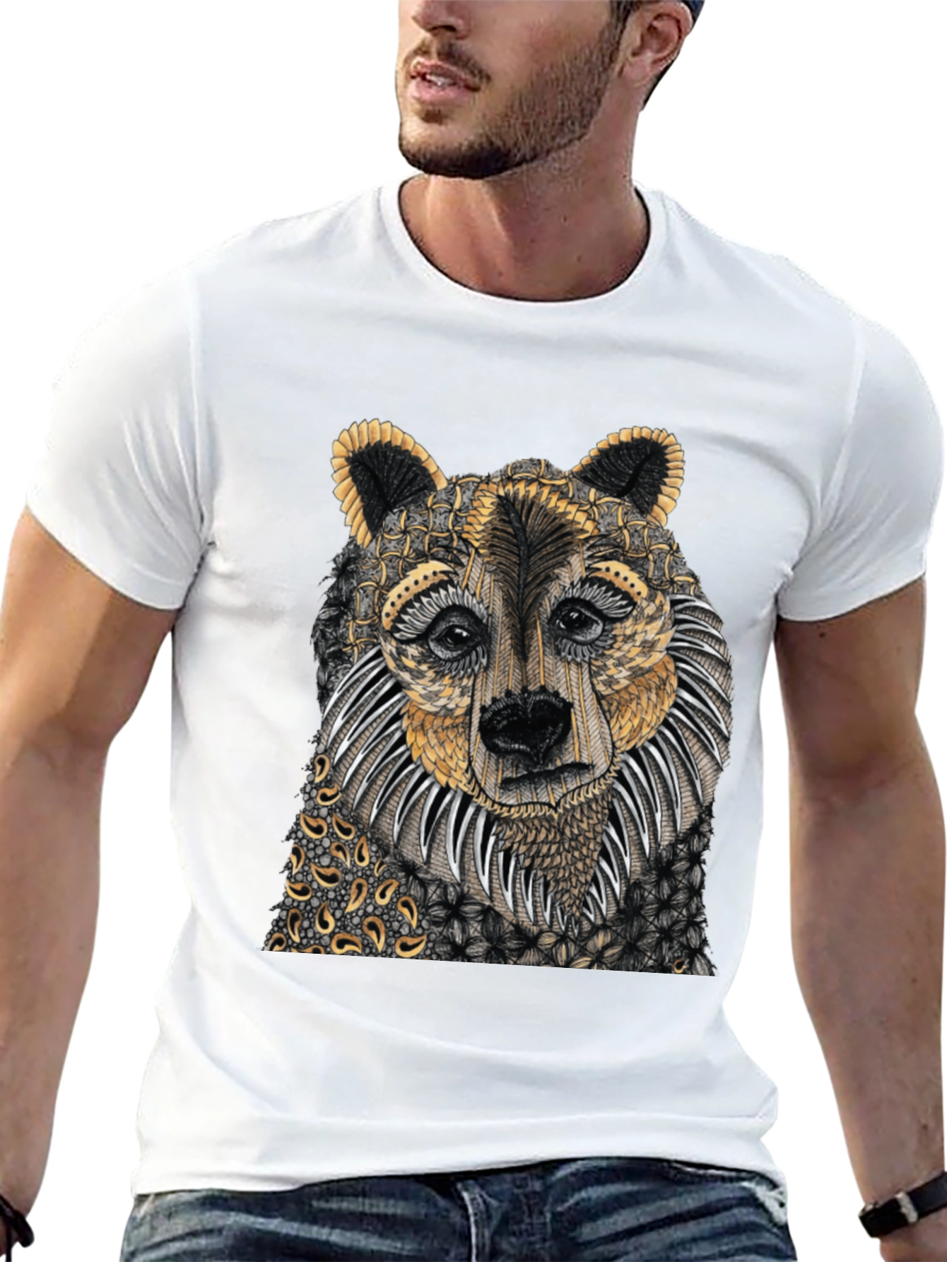 Unique Bear Graphic Print Black T-Shirt