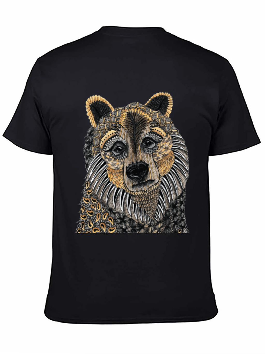 Unique Bear Graphic Print Black T-Shirt