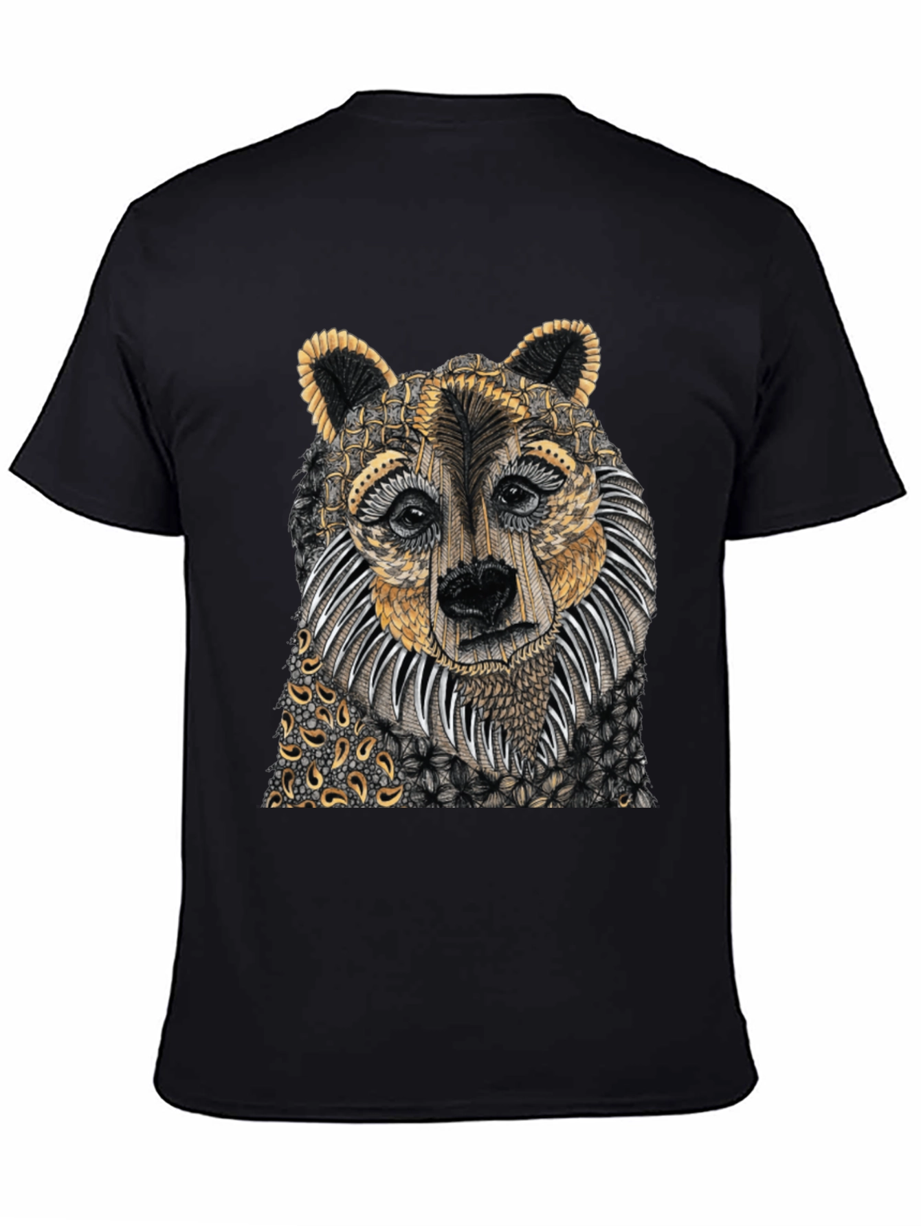 Unique Bear Graphic Print Black T-Shirt
