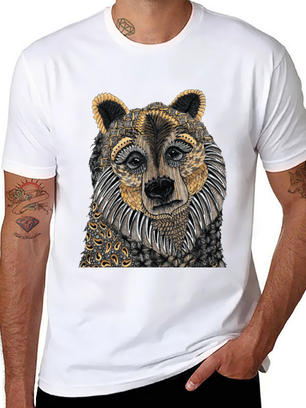 Unique Bear Graphic Print Black T-Shirt