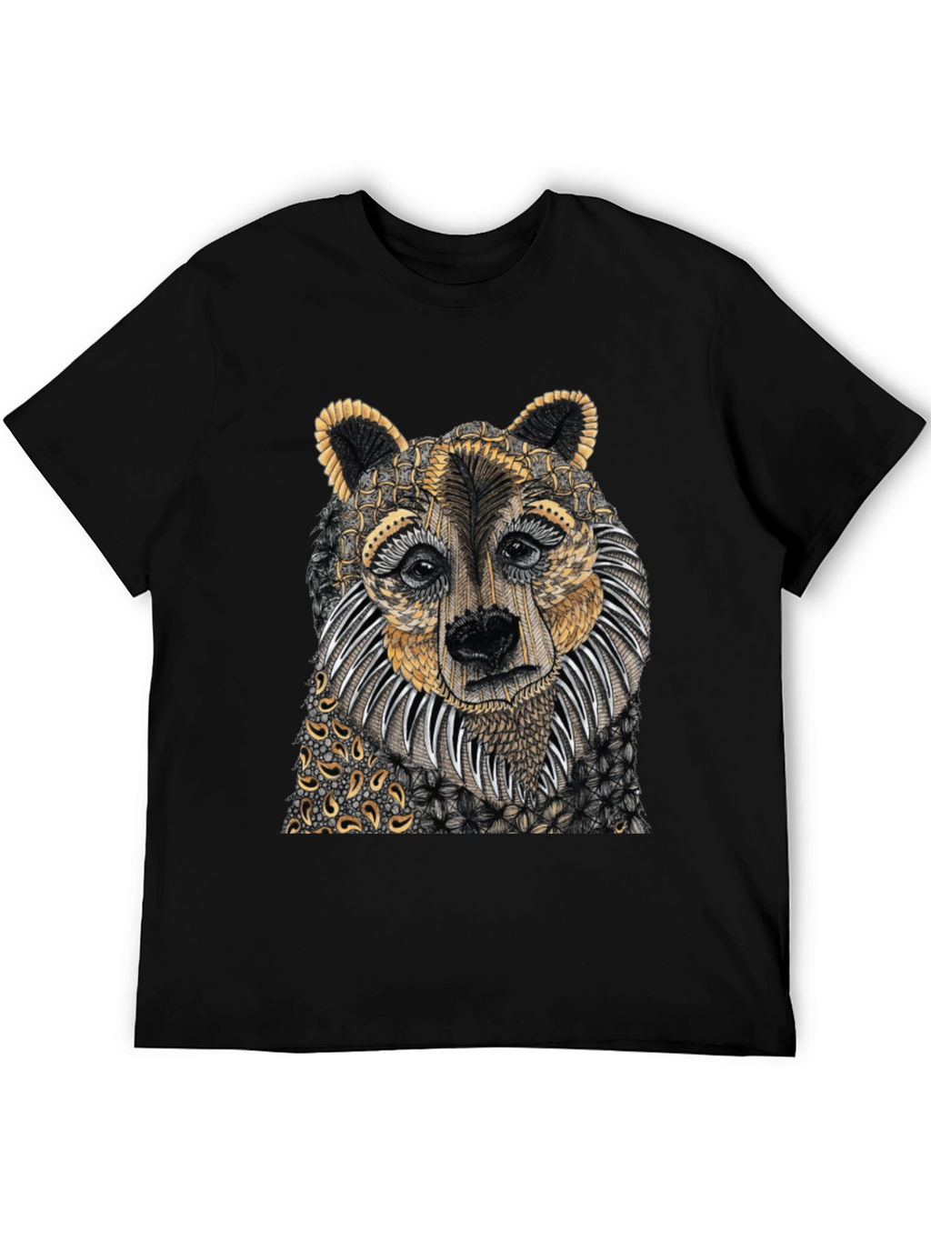 Unique Bear Graphic Print Black T-Shirt