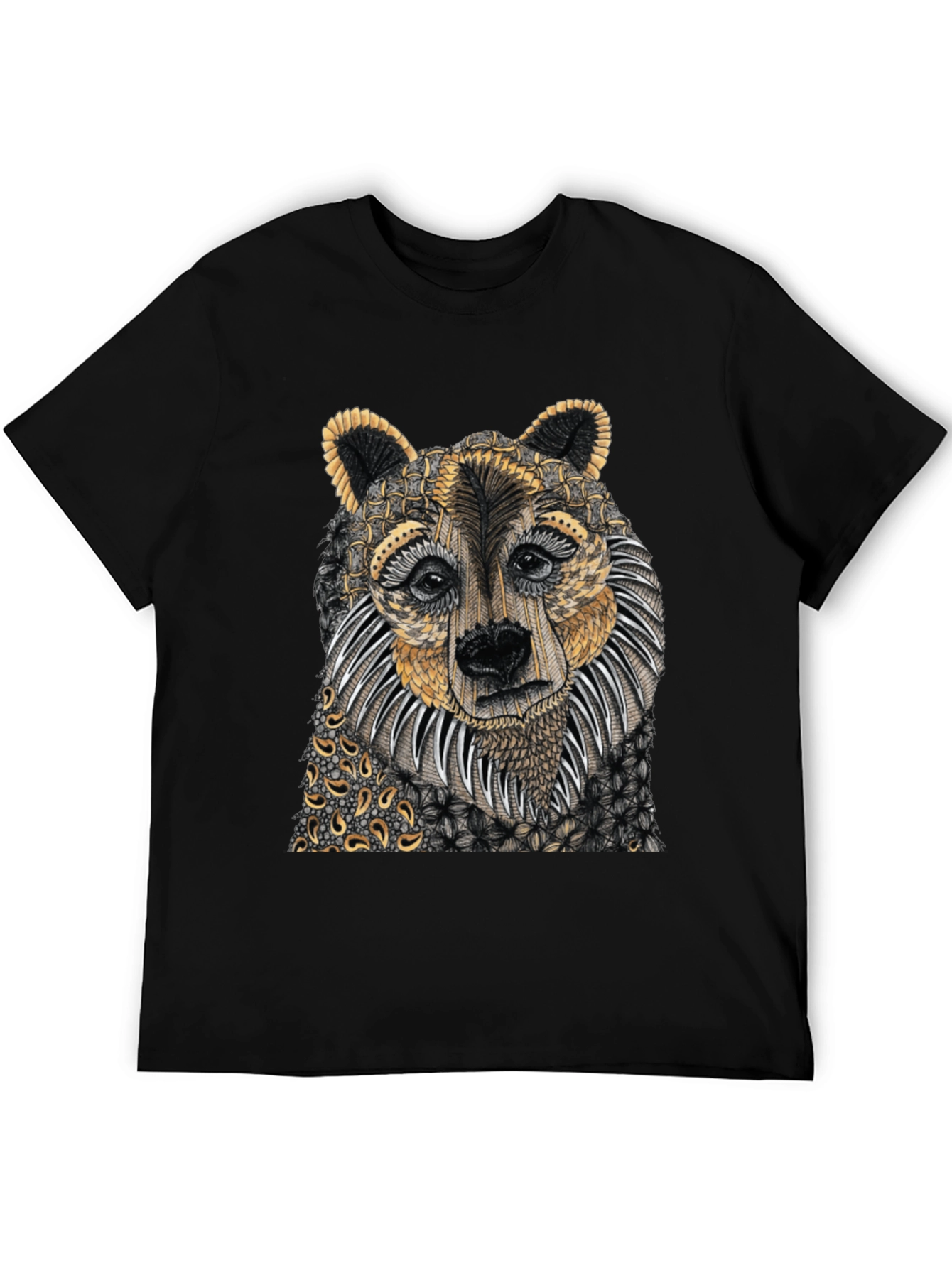 Unique Bear Graphic Print Black T-Shirt